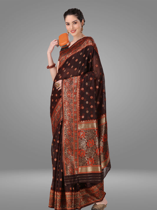 Grensi Crafts Women's Banarasi Jacquard Saree With Blouse Piece