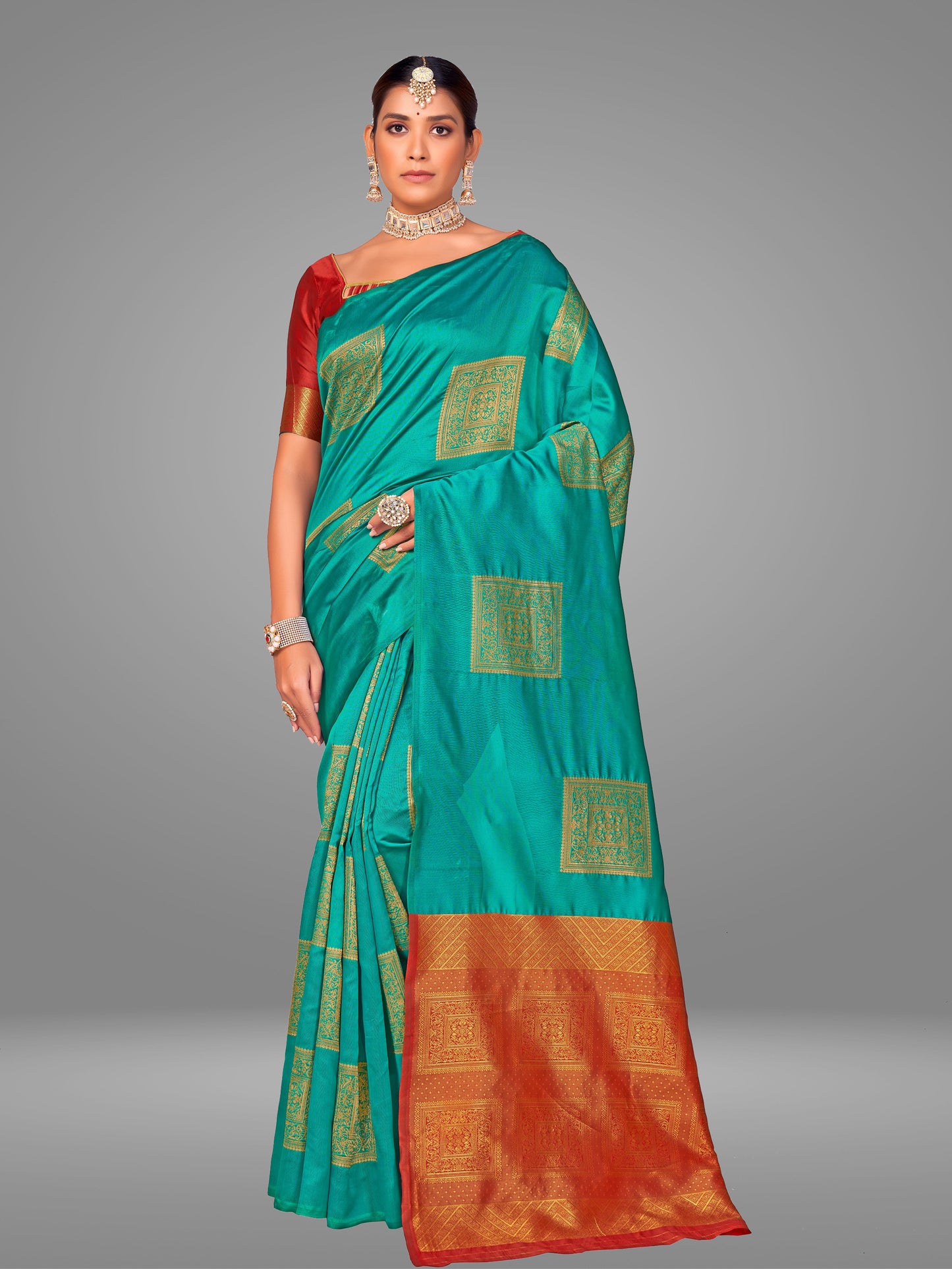 Grensi Crafts Women's Banarasi Jacquard Saree With Blouse Piece