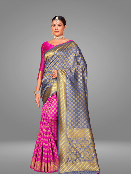 Grensi Crafts Women's Banarasi Jacquard Saree With Blouse Piece