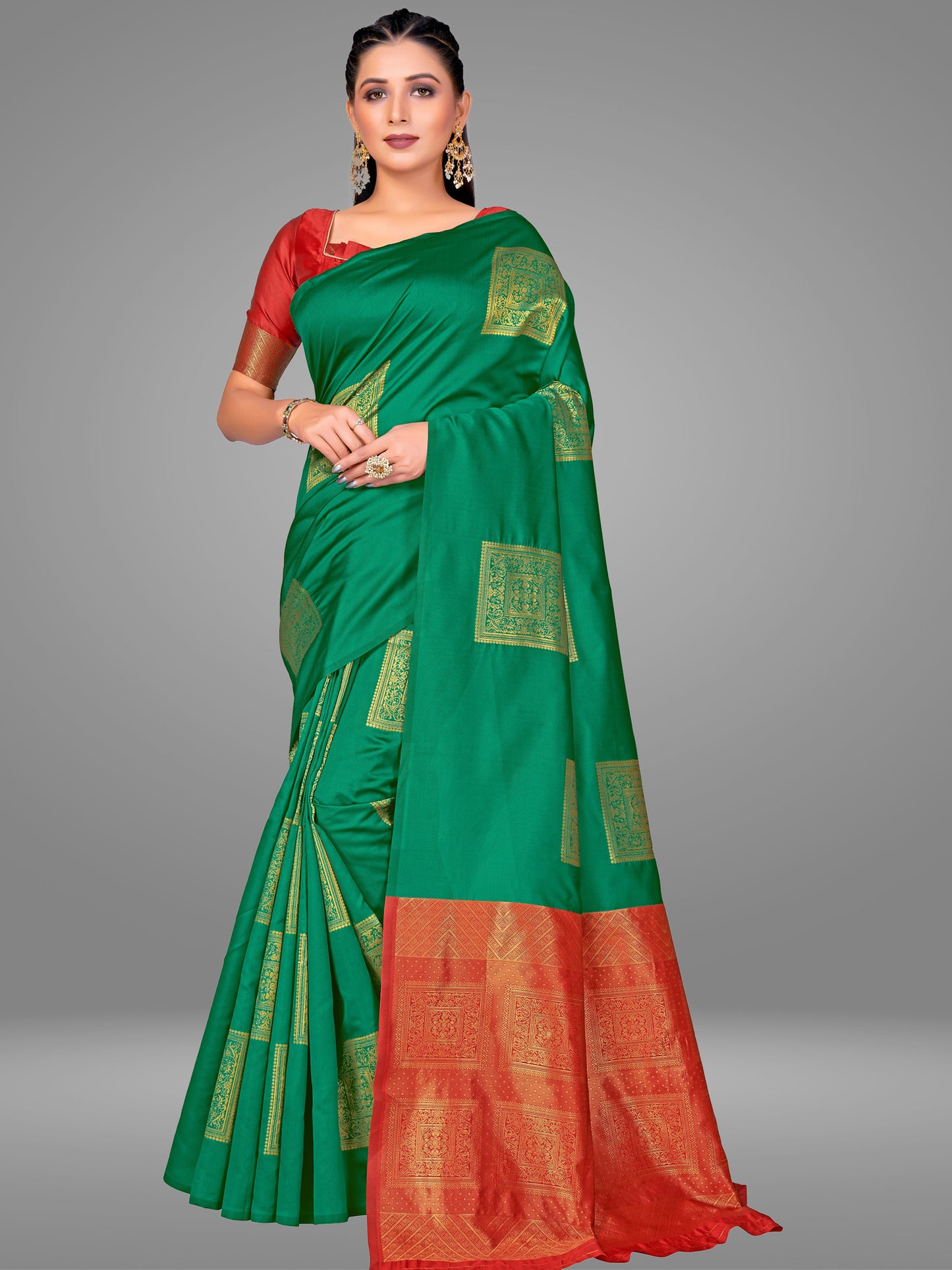 Grensi Crafts Women's Banarasi Jacquard Saree With Blouse Piece