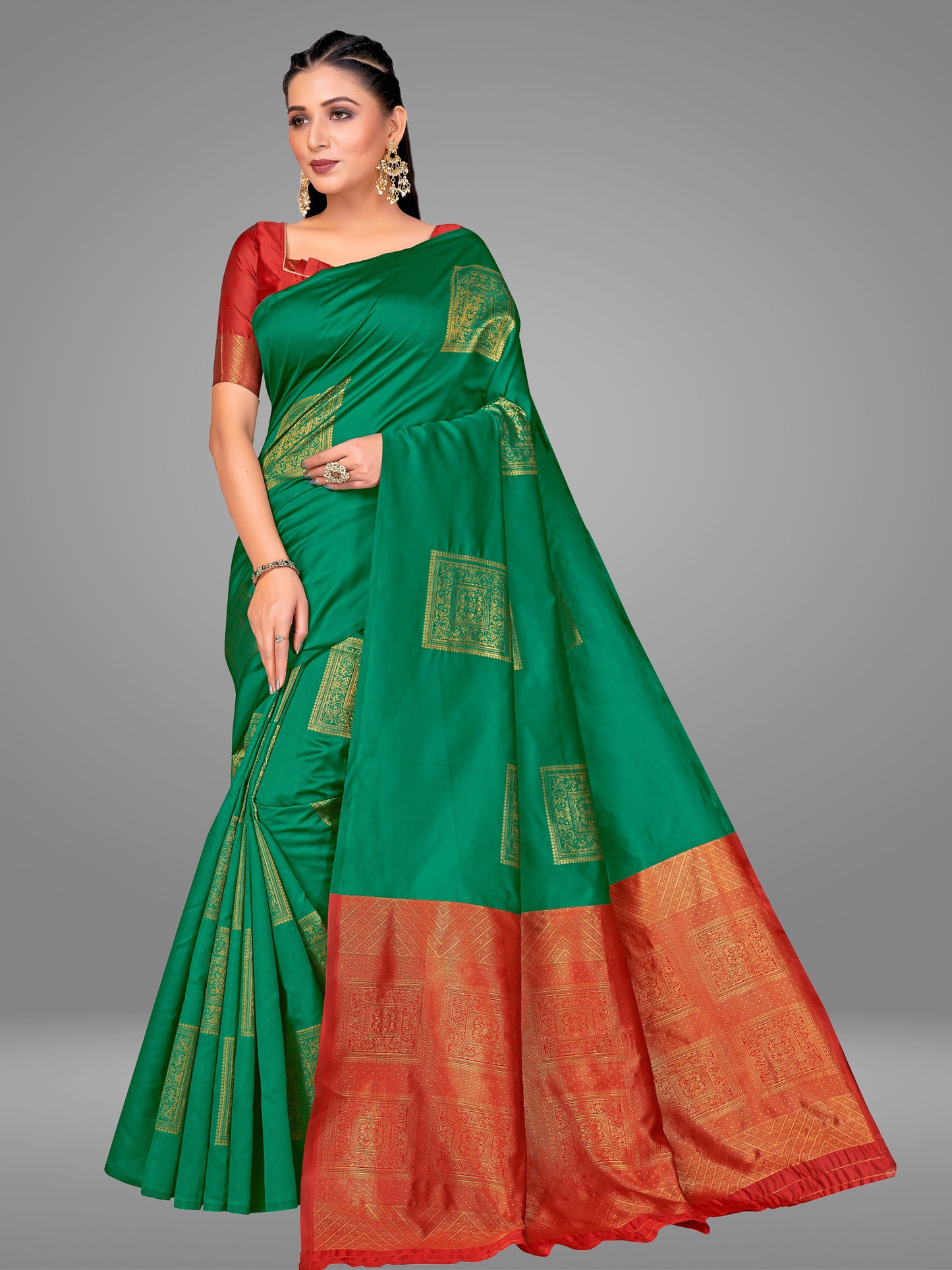 Grensi Crafts Women's Banarasi Jacquard Saree With Blouse Piece