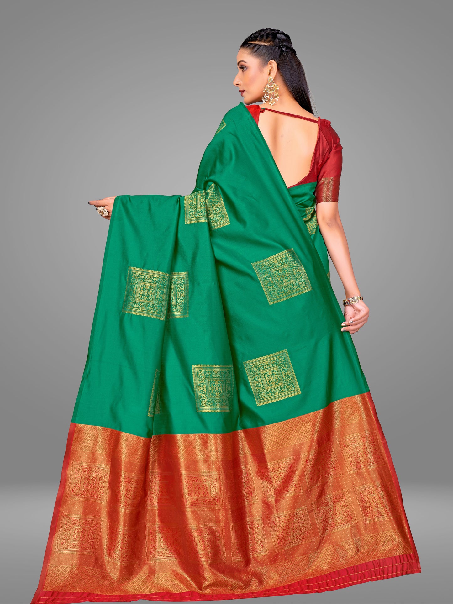 Grensi Crafts Women's Banarasi Jacquard Saree With Blouse Piece