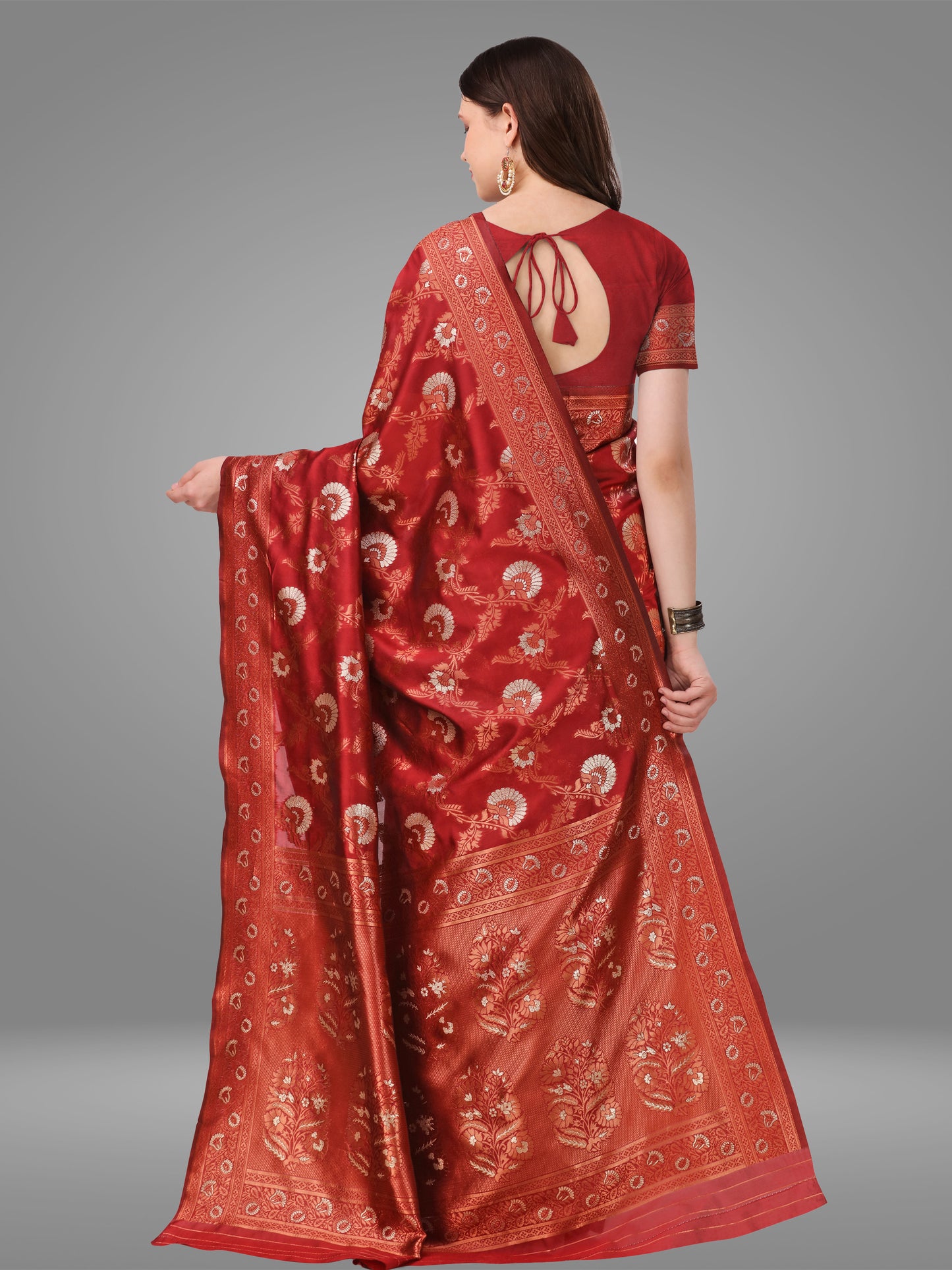 Maroon Banarasi Jacquard Saree With Blouse Piece