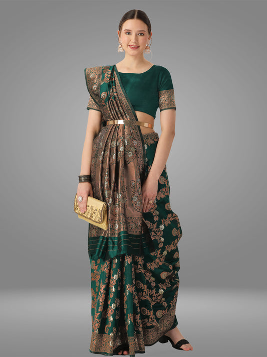 Green Banarasi Jacquard Saree With Blouse Piece