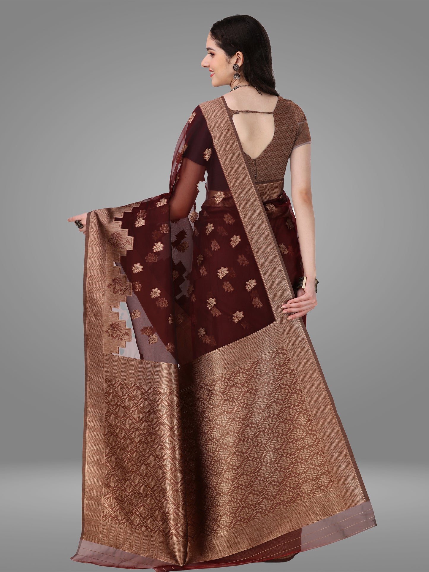 Maroon Banarasi Jacquard Saree With Blouse Piece