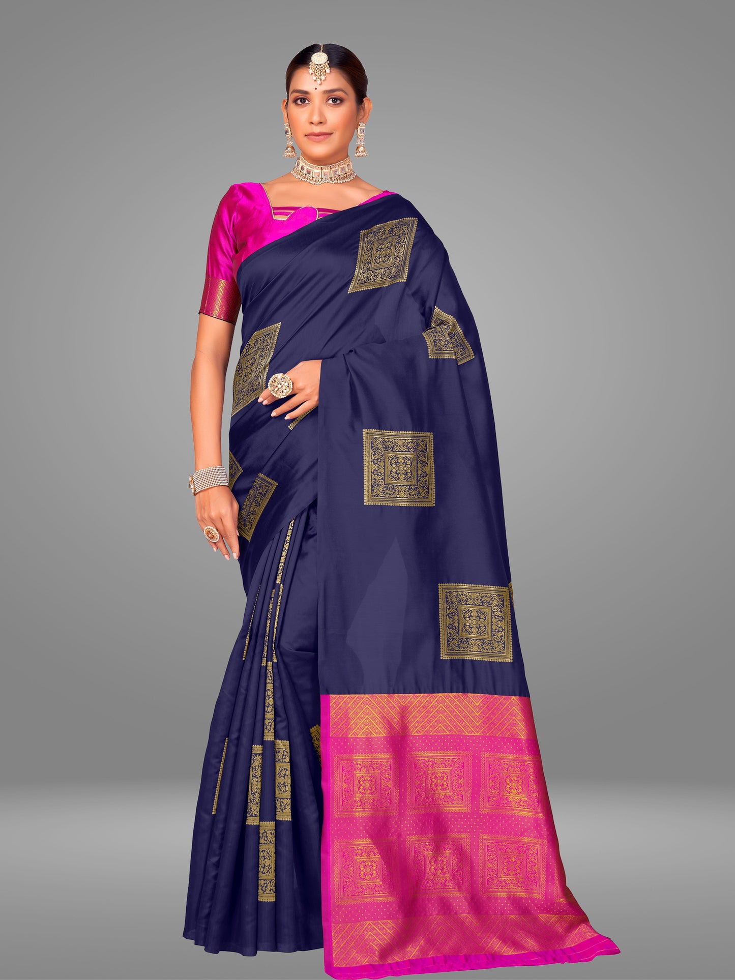 Grensi Crafts Women's Banarasi Jacquard Saree With Blouse Piece