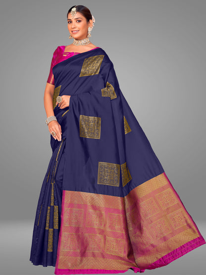 Grensi Crafts Women's Banarasi Jacquard Saree With Blouse Piece