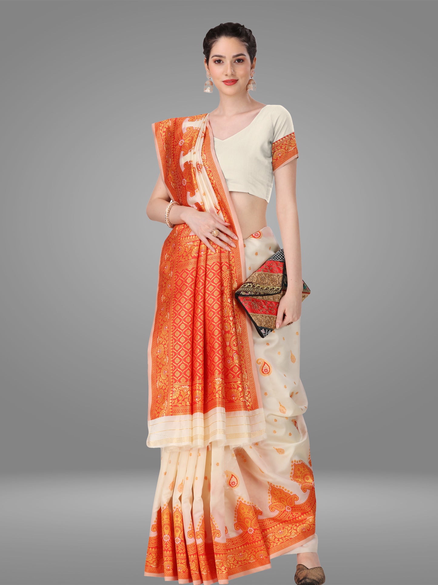 White Orgenza Silk Saree