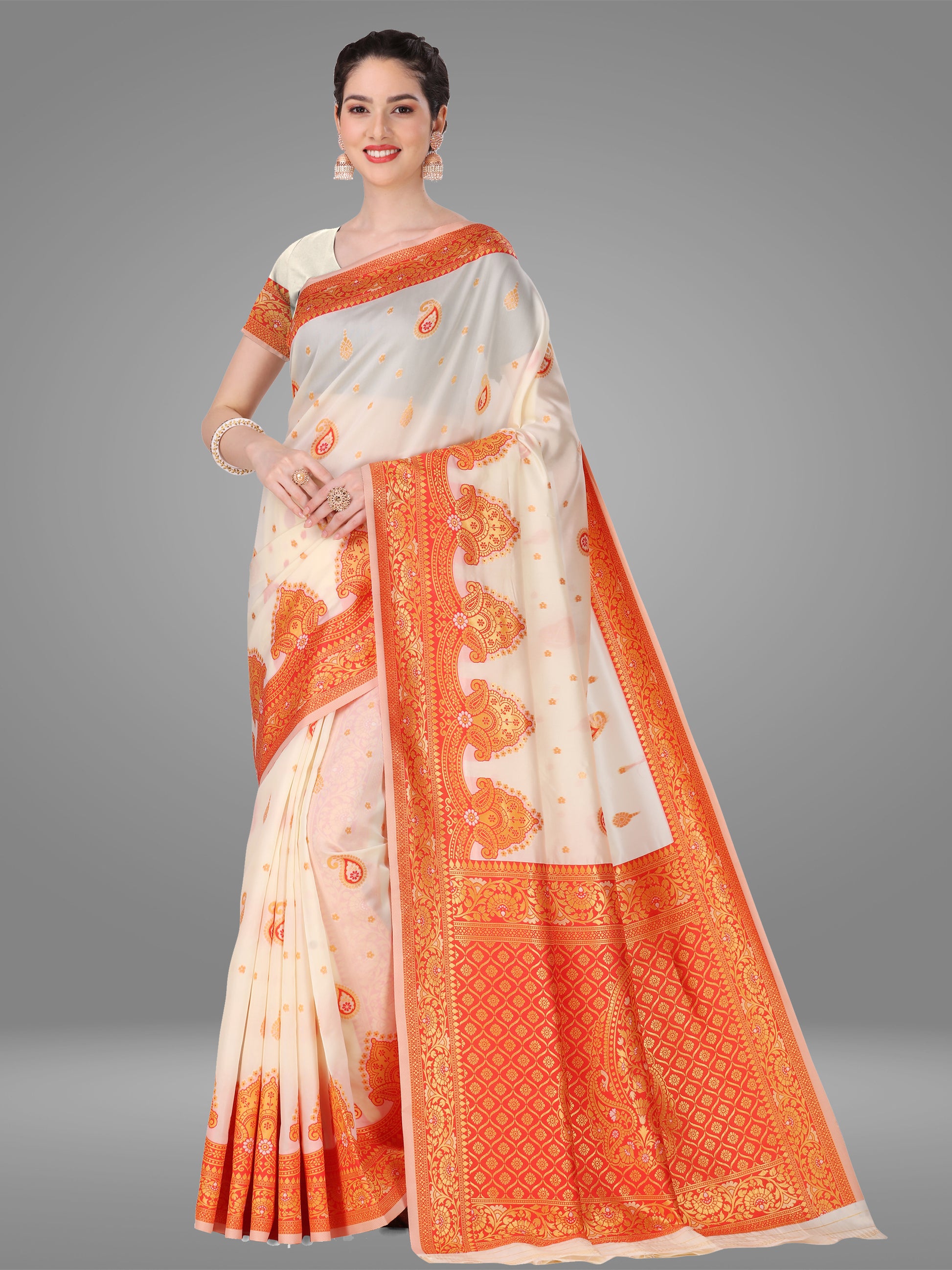 White Orgenza Silk Saree