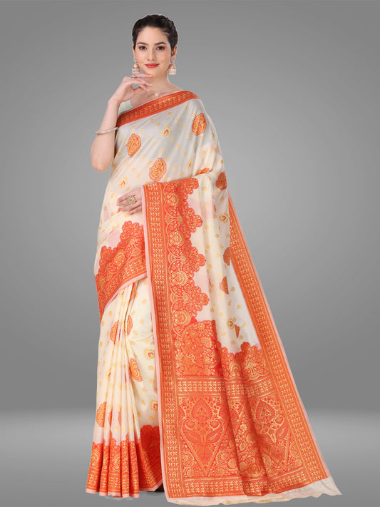 White Orgenza Silk Saree