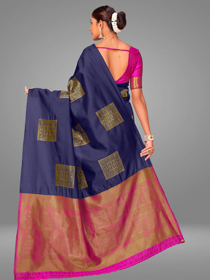 Grensi Crafts Women's Banarasi Jacquard Saree With Blouse Piece