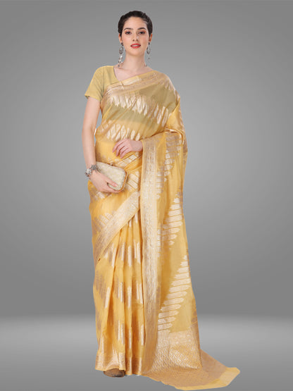 Gold Orgenza Banarasi Jacquard Saree with Blouse Piece