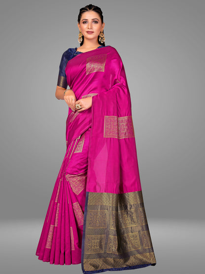 Grensi Crafts Women's Banarasi Jacquard Saree With Blouse Piece