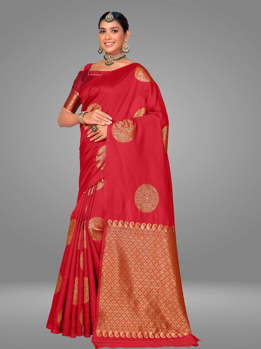 Grensi Crafts Women's Banarasi Jacquard Saree With Blouse Piece