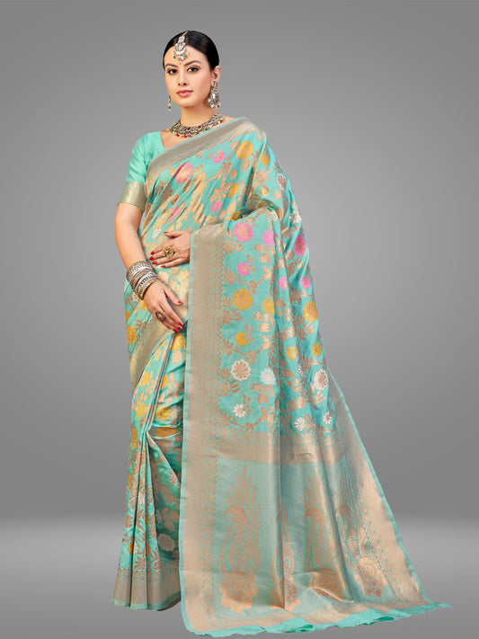 Grensi Crafts Women's Banarasi Jacquard Saree With Blouse Piece