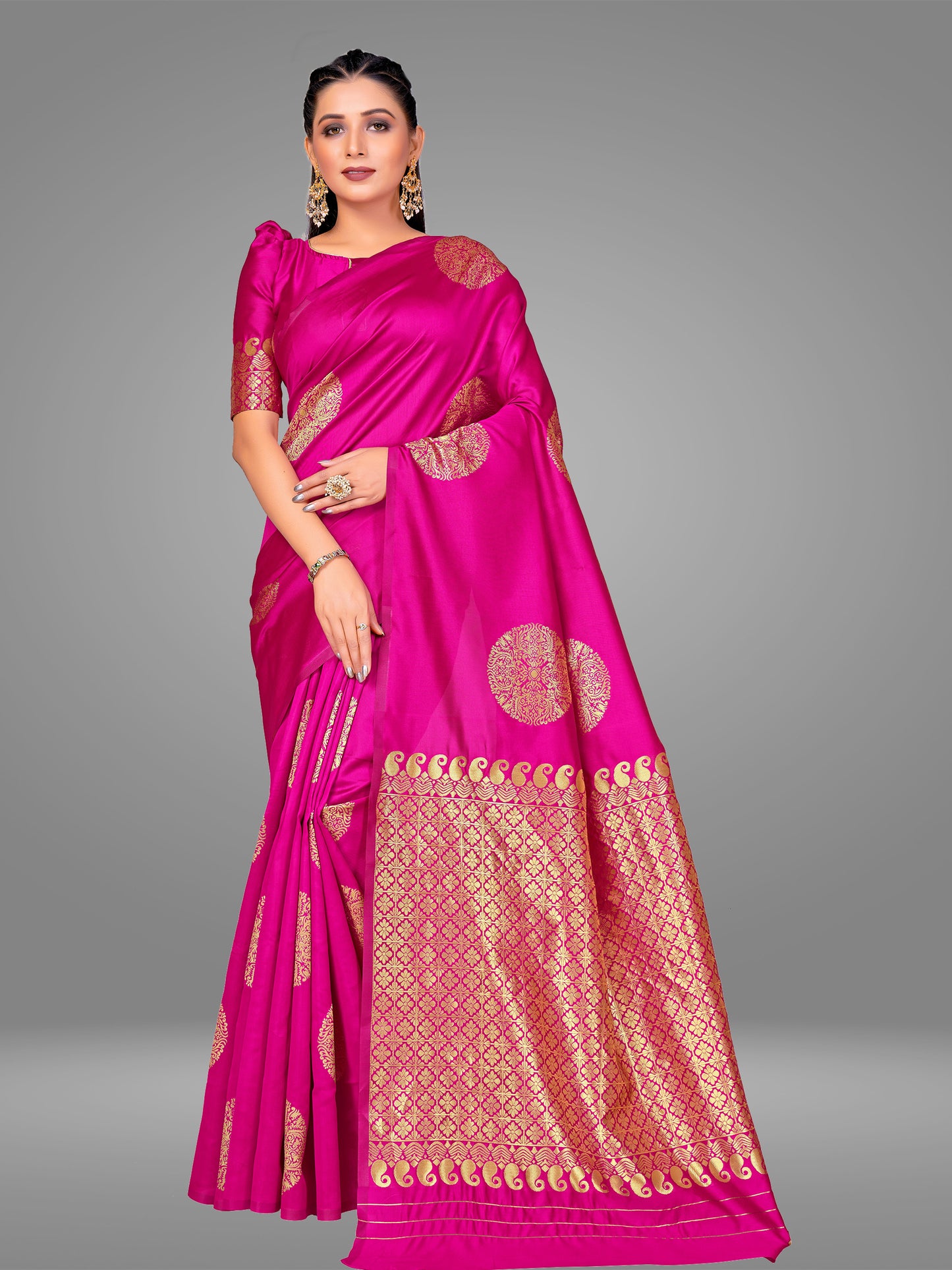 Grensi Crafts Women's Banarasi Jacquard Saree With Blouse Piece