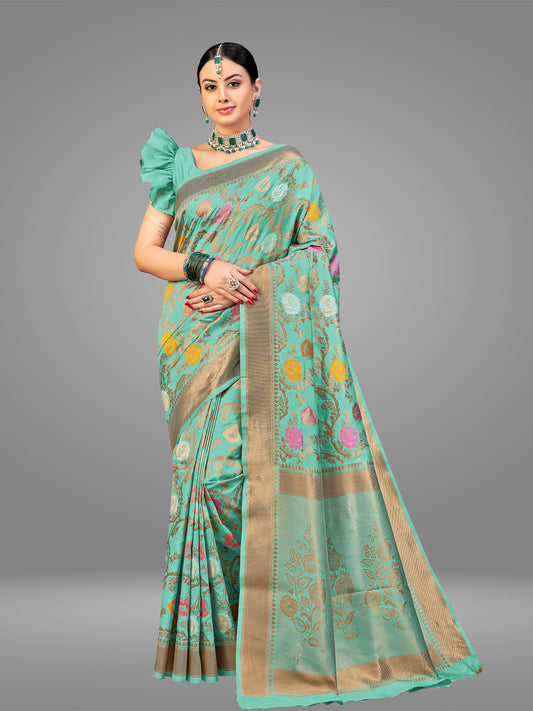 Grensi Crafts Women's Banarasi Jacquard Saree With Blouse Piece