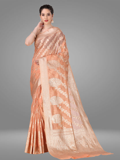 Peach Banarasi Jacquard Saree With Blouse Piece