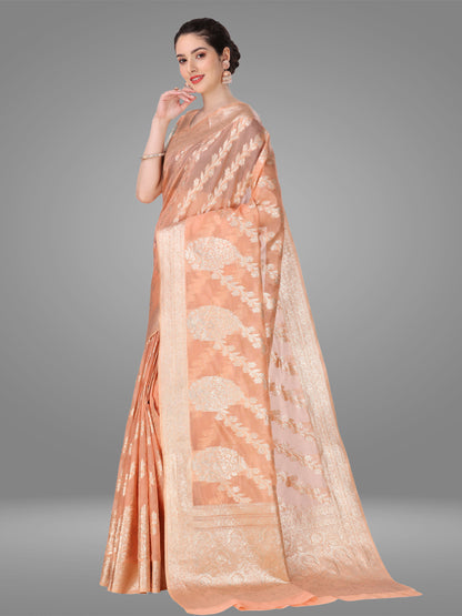 Peach Banarasi Jacquard Saree With Blouse Piece