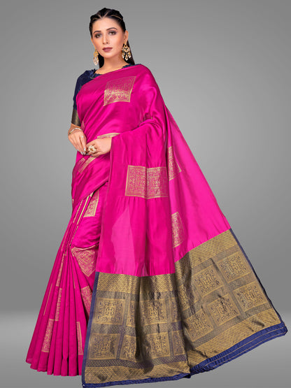 Grensi Crafts Women's Banarasi Jacquard Saree With Blouse Piece