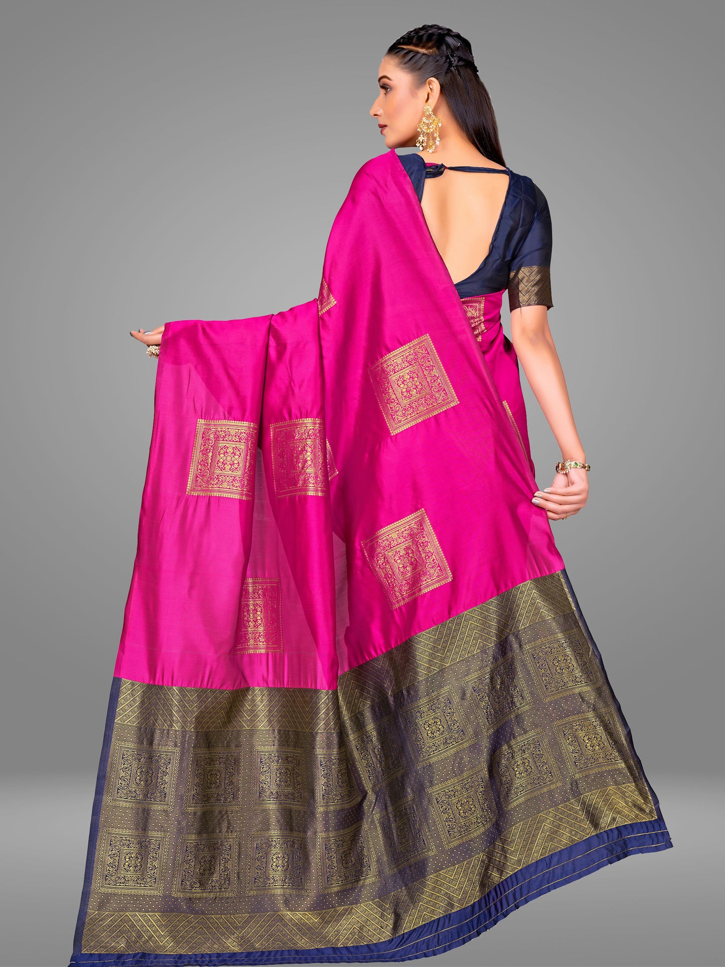 Grensi Crafts Women's Banarasi Jacquard Saree With Blouse Piece