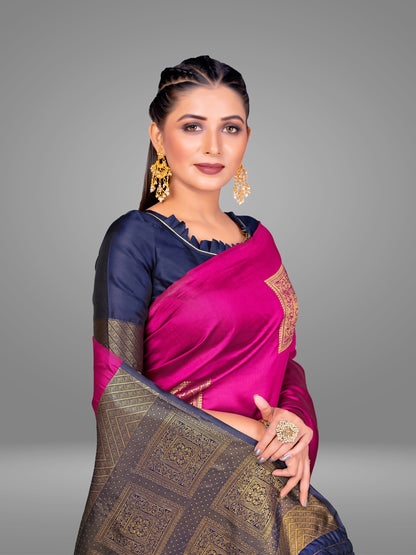 Grensi Crafts Women's Banarasi Jacquard Saree With Blouse Piece