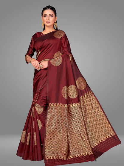 Grensi Crafts Women's Banarasi Jacquard Saree With Blouse Piece