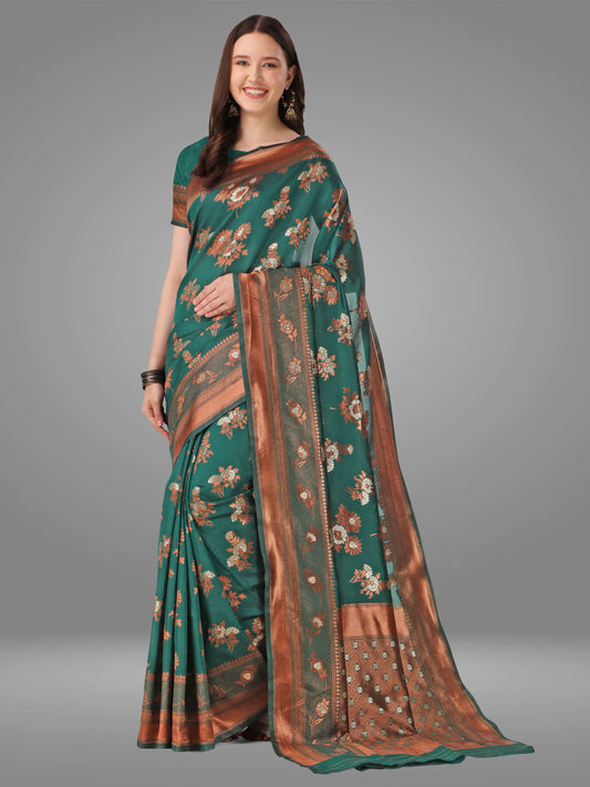 Green Banarasi Jacquard Saree With Blouse Piece