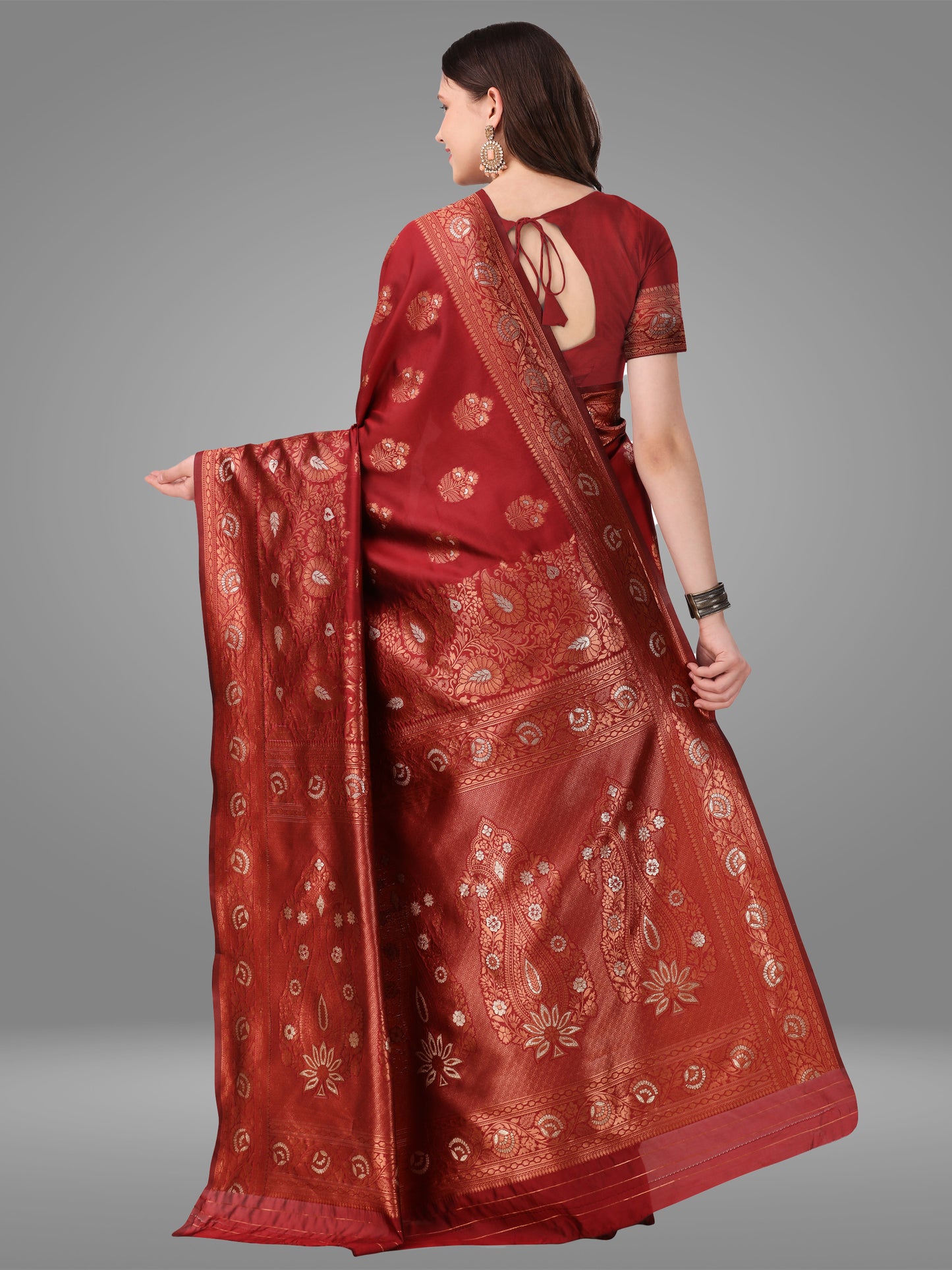 Maroon Banarasi Jacquard Saree With Blouse Piece