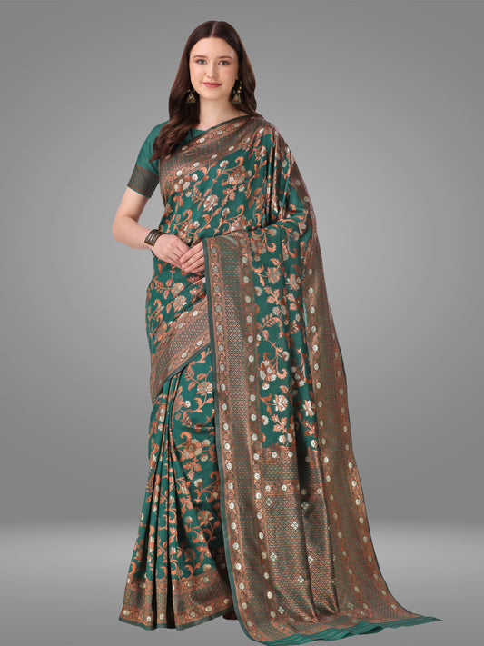 Green Banarasi Jacquard Saree With Blouse Piece