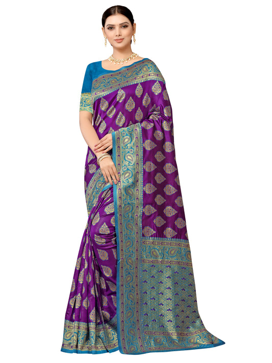 Grensi Crafts Women's Banarasi Jacquard Saree With Blouse Piece