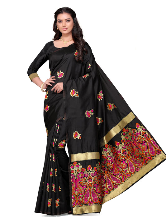 Black Banarasi Jacquard Saree With Blouse Piece