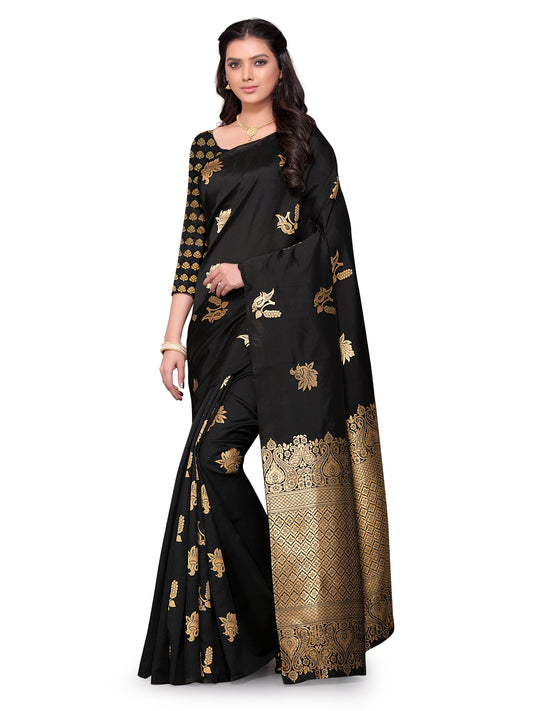 Black Banarasi Jacquard Saree With Blouse Piece