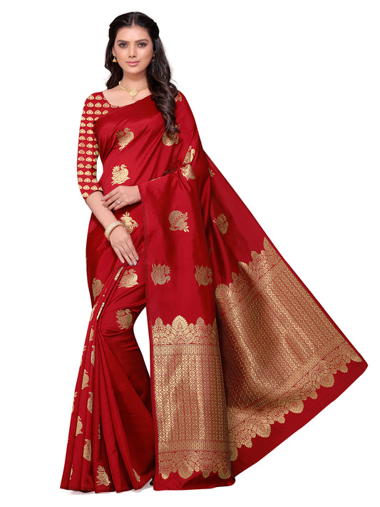 Red Banarasi Jacquard Saree With Blouse Piece