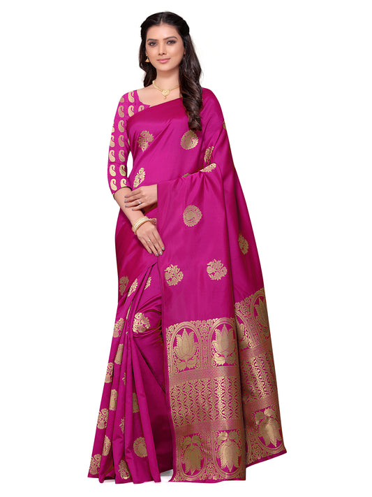 Pink Banarasi Jacquard Saree With Blouse Piece