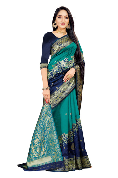 Grensi Crafts Women's Banarasi Jacquard Saree With Blouse Piece