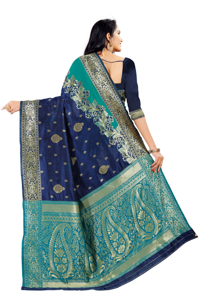 Grensi Crafts Women's Banarasi Jacquard Saree With Blouse Piece