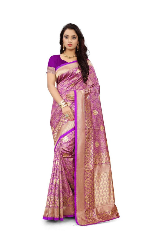 Grensi Crafts Women's Banarasi Jacquard Saree With Blouse Piece